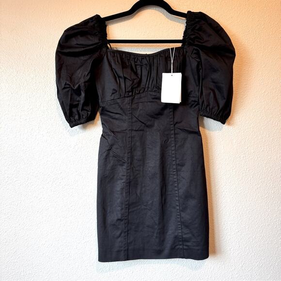 & Other Stories Black Puff Sleeve Mini Dress Womens 0 Preppy Linen Casual Classy - Picture 1 of 12